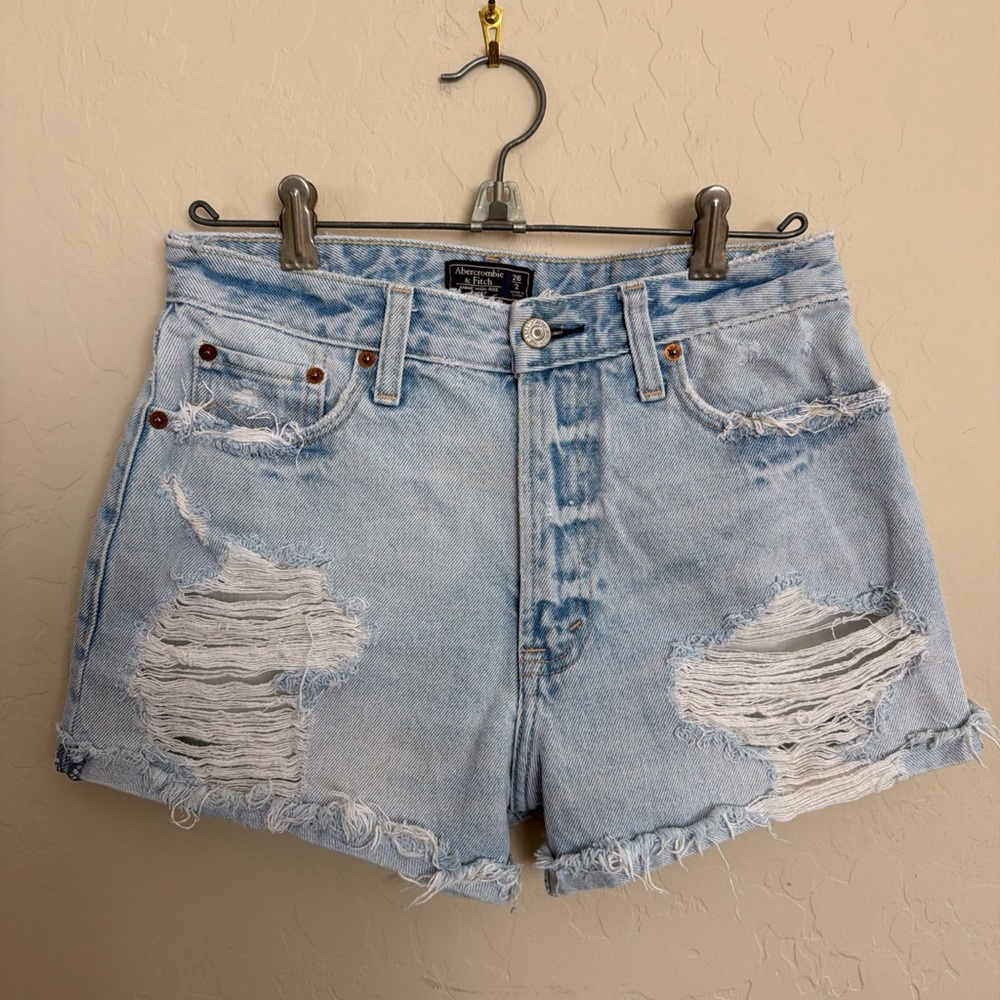 Abercrombie & Fitch Light Wash Distressed Denim Shorts